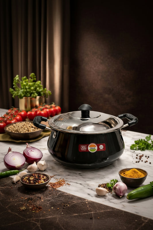 Classic Black Handi Cooking Pot – Stainless Steel Lid